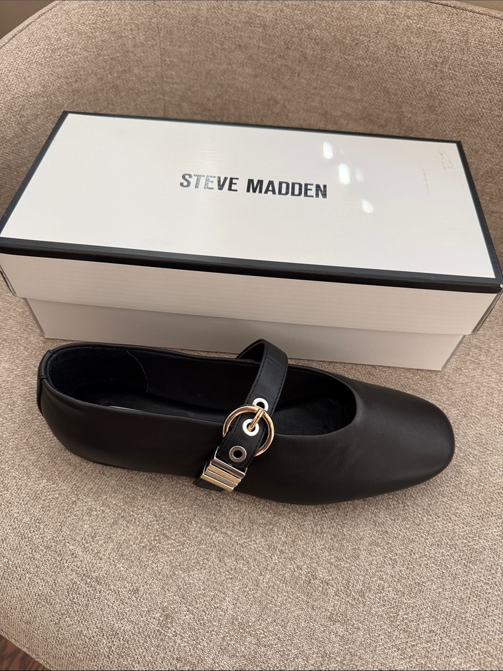 Steve Madden Black Mary Jane Flat with Gold-Tone Buckle